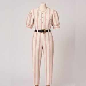 IRO Paris Linen-Blend Striped Revi Jumpsuit Size 34/US 2 Minimalist Linen Blend